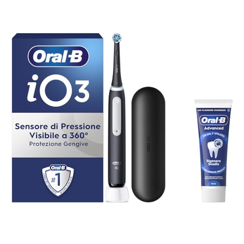 Oral-B Spazzolino Elettrico Ricaricabile iO 3N Nero, 1 Testina Di Ricambio, 1 Spazzolino Elettrico Oral B + 1 Dentifricio Gengive & Smalto Pro-Repair Classico 75ml