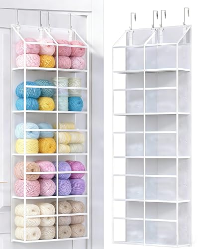 ALLTIDYUP 5 Tier Hanging Yarn Storage with 10 Pockets, Large Capacity Knitting Organizer, Over the Door Yarn Holder for Crochet Hooks，Knitting Needles，Clear
