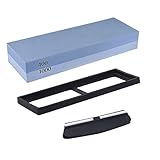 Schleifstein Set für Messer, Messerschärfer Schleifstein Messer Abziehstein Wetzstein, Profi 2-IN-1 Körnung 400/1000 Zweiseitig Messer Schärfstein, mit Rutschfeste Silikonhalter und Winkelführung