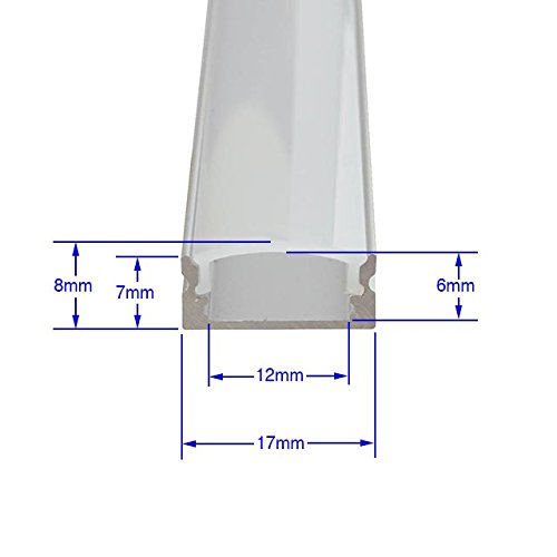 Aluminum Channel System with Cover, End Caps, and Mounting Clips, for LED Strip Installations, U-Shape, Pack of 5X 1m Segments, 1902-U