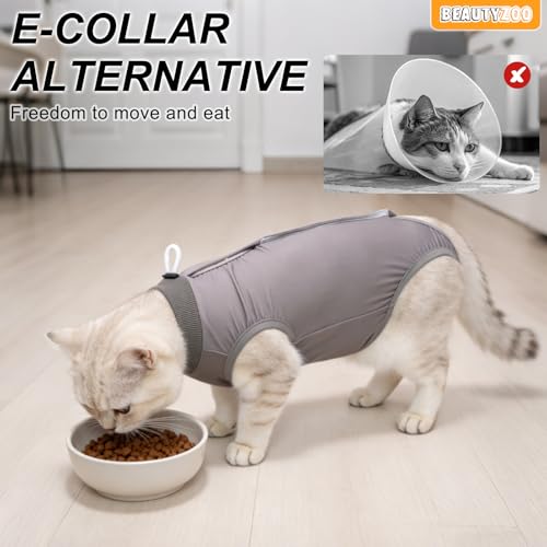 Image of BEAUTYZOO Cat Surgery Recovery Suit, Female Spay, Male Neuter, 2 Pack | Onesie for Cats After Surgery, Anti Licking Wounds, Cone of Shame Alternative, Surgical Recovery Anxiety Vest, Grey Cow XS