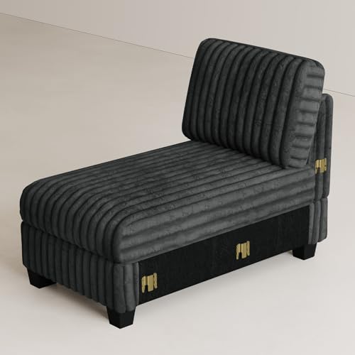 Image of Belffin Modular Sectional Sleeper Sofa Bed with Extendable Length Corduroy Couch Deep Seat Cloud Couch for Living Room. Grey Convertible Sectional Sofa Bed