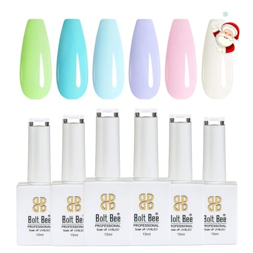 Image of Bolt Bee Gel Polish Kit Gel Polish Set, 6 Colors Light Soft Sakura White Nude Spring Soak off Nail Art Design Manicure Kit at Home (G+B+L+P+W)