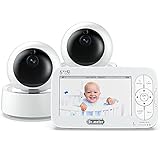 Baby Monitor with 2 Cameras, 5'' Large Display Video Baby Monitor with Camera and Audio, 720p HD, Night Vision, Remote Pan-Tilt-Zoom, Room Temperature, Two-Way Talk, 1000ft Range, Lullabies, No WiFi
