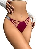 SOLY HUX Thongs for Women Cutout Glitter Underwear Panties Sexy Panty Solid Burgundy L