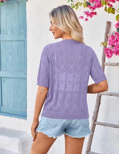 Image of Yekaty Womens 2026 Short Sleeve Crochet Summer Cardigan Cropped Button Sweater Lightweight Shrug for Dress