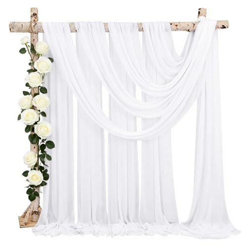 yolzhxe Tenture Mariage, 75 x 600 cm Voilage Blanc, Elégant Romantiques Mariage Arche Tenture, Rideau en Tulle Décoration pour Cérémonie, Fête, Toile de...