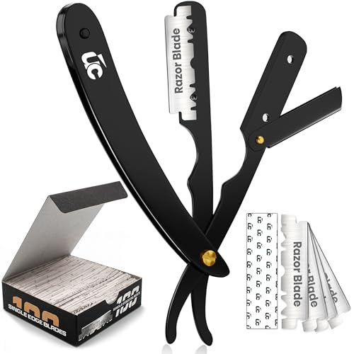 Utopia Care Professional Straight Razor for Men, Barber Straight Edge Razor Safety with 100 Pack Blades, Black