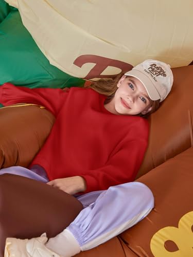 Image of Haloumoning Girls Oversized Crewneck Sweatshirts Kids Fleece Pullover Tops