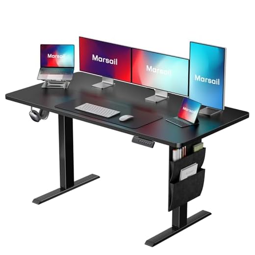 Marsail Standing Desk Adjustable Height, Electric Standing Desk with Storage Bag, Stand up Desk for Home Office Computer Desk Memory Preset with Headphone Hook, 48 * 24 Inch, Black