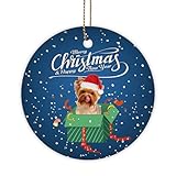 GABSHAIM Yorkshire Yorkie-Hunde-Weihnachtsdekoration, Hunde-Aufenthalte in Box, Weihnachtsdekoration, Keramik-Ornament für Hundeliebhaber, Weihnachtsbaum, Heimdekoration, Ornament, rund, 7,1 cm