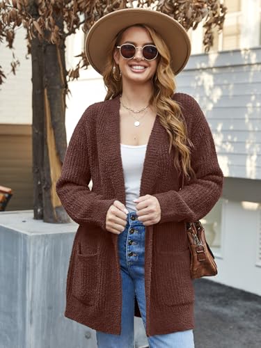 Image of Snuggle Sac Cardigan Sweaters for Women with Pocket Trendy Casual Long Sleeve Tops Open Front Fall Winter Coats