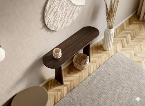 Image of Furniture Modern Solid Wood Console Table with Rounded Edges, Natural Finish, Minimalist Scandinavian Style Entryway Furniture Set for (Style 2, Walnut, 80x30x70)