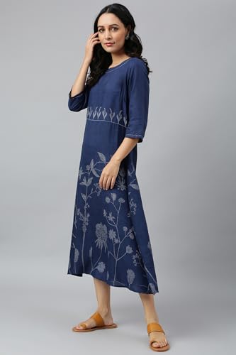 Image of W for Woman Women's Rayon Relaxed Fit Casual Floral Kurta with Kantha Details