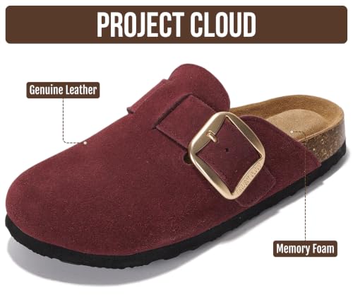 Image of Project Cloud 100% Genuine Leather Clogs for Women Shoes - Memory Foam Insole, Non-Slip & Natural Cork Footbed Arch Support Big Buckle Womens Clogs and Mules Footwear (Manchester)