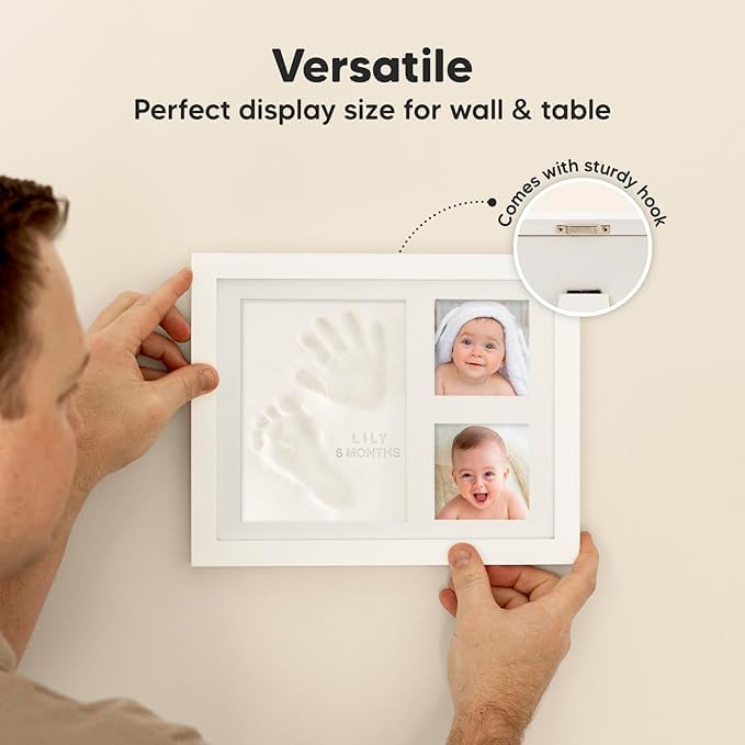 Image of AbhiKalpya Art Studio Baby Handprint & Footprint Keepsake Kit with Frame | Soft Clay Newborn Memory Gift White Set of (1) (Baby Keepsake)