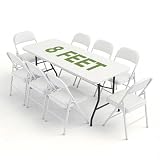 Folding Dining Table Set for 8, 8FT Foldable Plastic Table with Carrying Handle & 8 PU Leather Padded Folding Chairs, Portable Table and Chairs Set for Indoor Outdoor, Party, Wedding, Picnic, Camping