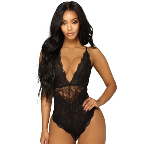 JINZIJINYU Donna Lingerie Sexy Body Erotico Body da Donna Sexy con Spalline Nere