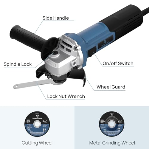 C P CHANTPOWER Angle Grinder Power Tool, 115mm Corded Cutting Grinding Polishing with 2X Cutting Wheel, 2X Grinding Wheel and Side Handle, 750W 220-240V Cutter - Image 3