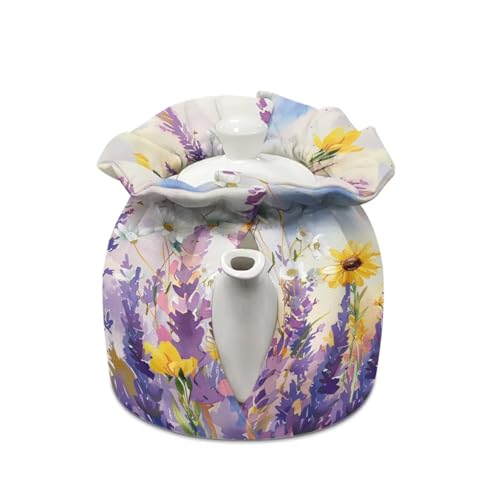 Image of Floral Show Window Teapot Cozies, Heat Preservation Teapot Dust Cover with Drawstring Creative Kitchen Tea Pot Cover, Home Kitchen Table Hotel