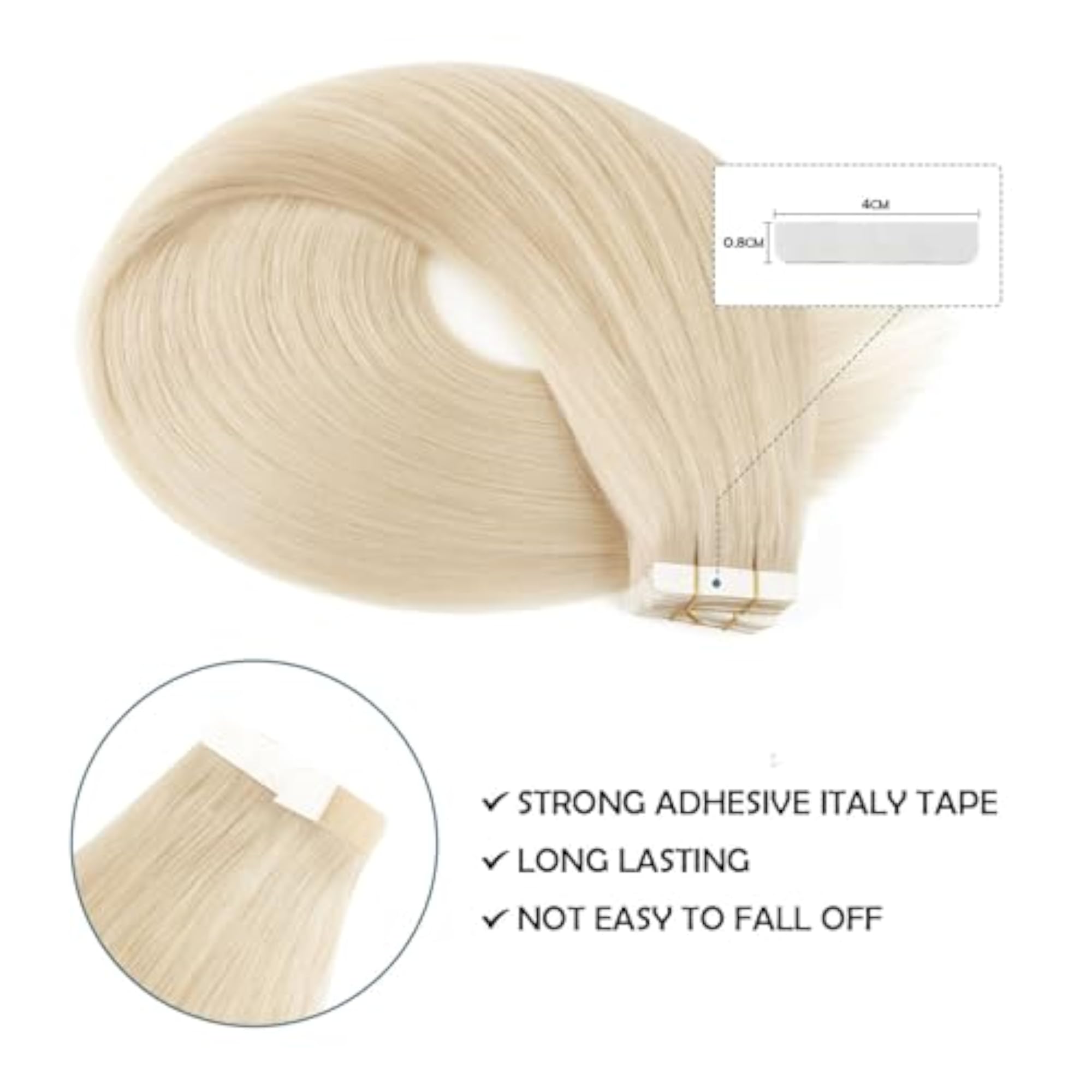 Platinum Ash Blonde Tape-In Human Hair Extensions, 20 Pcs