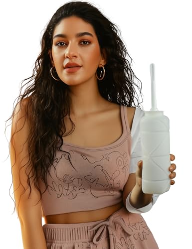 Image of Foldable Compact Silicone Douche Bottle, Reusable Travel Douche Kit, 24 FL Oz Capacity, White