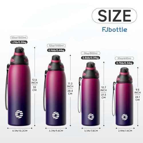Image of Fjbottle Insulated Stainless Steel Water Bottle, 24 Oz Leakproof Water Bottles, Ice Reusable Tumbler, Double Wall Vacuum Jug, Lightweight Durable for Traveling & Sports, Workout, 24oz