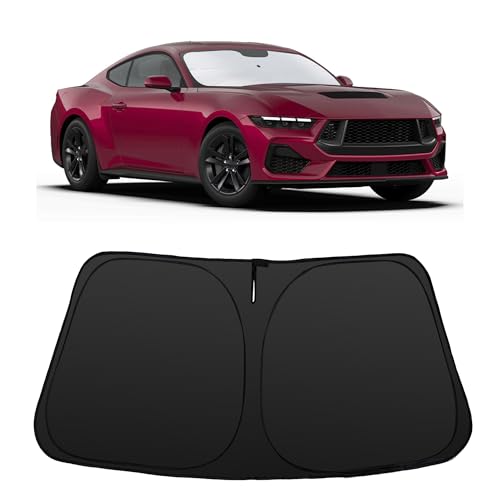 Image of Windshield Sun Shade for 2015-2026 Fo-rd Mustang | Foldable, Full covered for windshield, Block UV Rays, Heat Reduction, Easy to install, Keeps Car Cooler