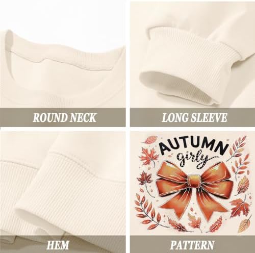 Deyaidy Girls Bow Fall Sweatshirt Graphic Cute Sweatshirts Rhinestone Coquette Hoodie Autumn Girly Pullover(Apricot,150) — view 6