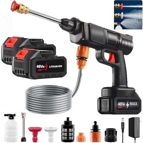 Akku Hochdruckreiniger, Mobile Kabelloser Hochdruckreiniger Akku mit 6-In-1 Multifunktionale, 48V 60Bar, 5M Schlauch, Akku Druckreiniger für Autos,Terrasse, Garten, Fenste