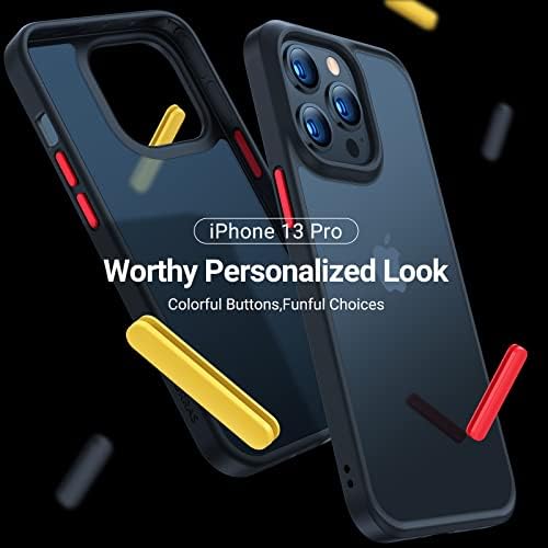 TORRAS Military Shockproof iPhone 13 Pro Case [DIY 3-Color Buttons] [Powerful Mil-Grade Protective] Slim Matte Translucent Hard Back Shockproof Bumper iPhone 13 Pro Phone Case Black(Guardian Series)