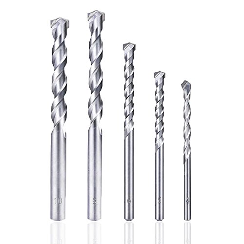 Zzanggu Masonry Drill Bit Set (5pcs) with Storage Case, Carbide Steel Strength Round Shank Drill Bits for Concrete, Blocks, Brick, Rock, Drywall, Porcelain & Ceramic Tiles (4,5,6,8,10mm)