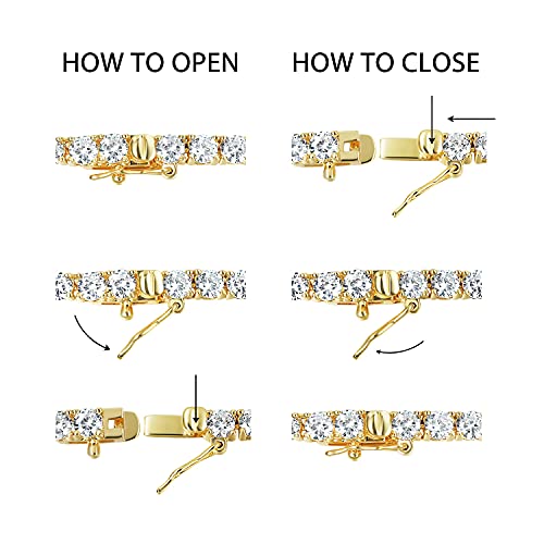 Gemsme 4.0mm CZ Tennis Necklace, 18K White/Yellow Gold Plated 4.0mm Round Cubic Zirconia Classic Tennis Necklace 16-24 Inches3