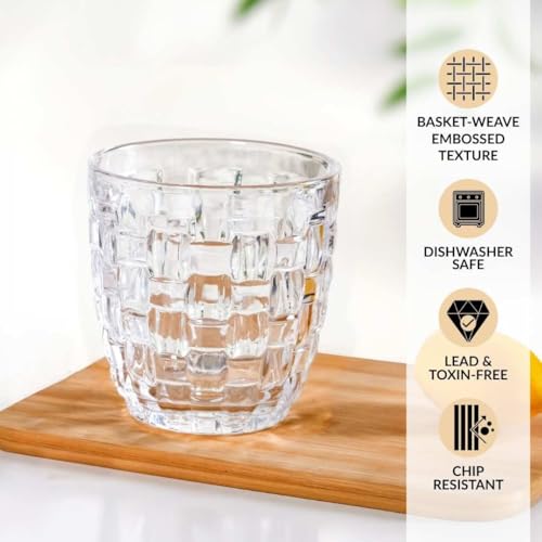 Image of Nestasia Transparent Small Juice Glasses Set of 6 (260 ml Each) - 100% Food Safe & Dishwasher Safe Basket Weave Textured Tumblers - Ideal for Water, Tea, Coffee & Refreshments - Perfect for Gifting