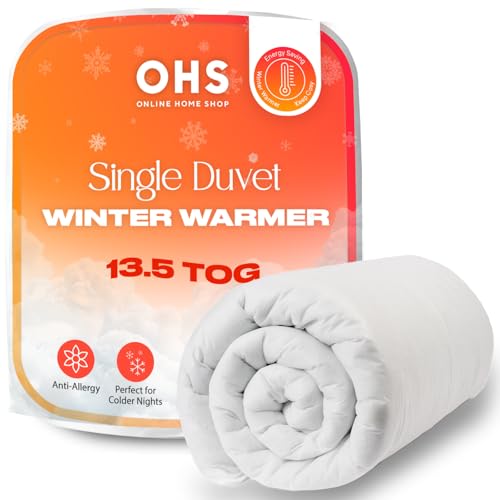 Brentfords Single Quilt 13.5 Tog, Winter Warm Duvet for Cold Nights Anti Allergy Bedding Hotel Quality Quilt Breathable Heavy Tog Single Duvet, Non Allergenic Fibre, White