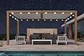 PURPLE LEAF Louvered Pergola 10' x 14' Outdoor Wood Grain Aluminum Pergola with 24 White LED String Lights Adjustable Roof Retractable Patio Rainproof Hardtop Gazebo for Deck Backyard Garden