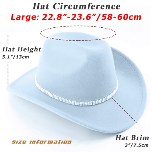 Image of DRESHOW Glitter Cowboy Hat Classic Western Rhinestone Cowgirl Hat Outdoor Wide Brim Retro Felt Fedora Hats Rolled up Caps