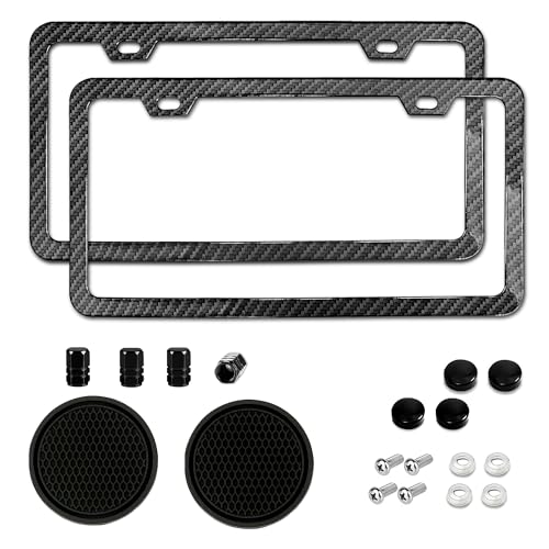 2 Packs License Plate Frame Carbon Fiber Printed Aluminum Metal Licence Plate Holder for Car Universal Fit for Men Women