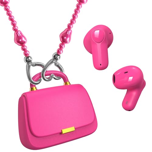 Image of ANCwear Cute Pink Wireless Earbuds for Girls, Bluetooth 5.3 Ear Buds with Mini Handbag Charging Case, DIY Stickers, 22H Battery Life, Fashion Gift for Women Teens, Rose Pearl