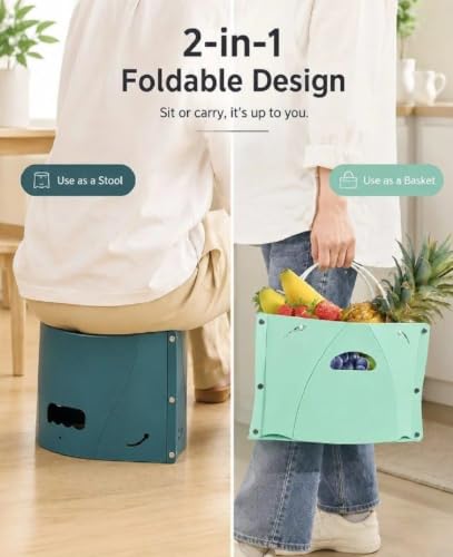 Image of Portable Foldable Stool with Storage Basket, Multi-Purpose Collapsible Seat, Lightweight Folding Chair for Camping, Fishing, Travel, Picnic, Outdoor Waiting, Grocery Carry Bag, 1 Piece
