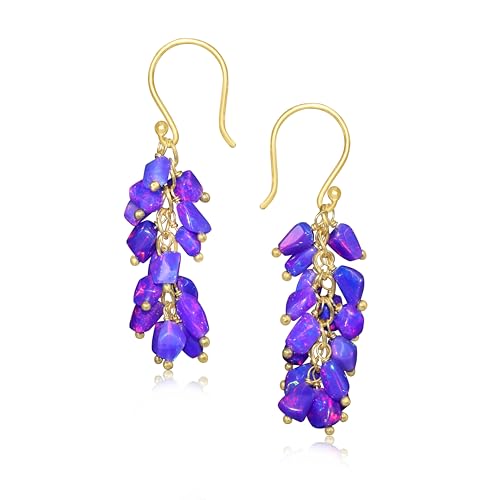 GOODSTONE JEWELS Cluster Dangle Drop Earrings for Women | Multicolor Opal Birthstone Jewelry | 18K Gold Plated & 925 Sterling Silver | October Birthstone Jewelry | Wedding|Anniversary|Engagement Gift