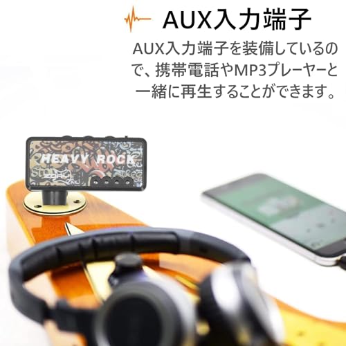 ベースヘッドホンアンプ LED電源インジケーター ヘビーメタルトーン オーディオケーブルアダプター付き 自宅練習に最適 6.35mmプラグ AUX入力端子 ベースアンプ ヘッドフォン使用