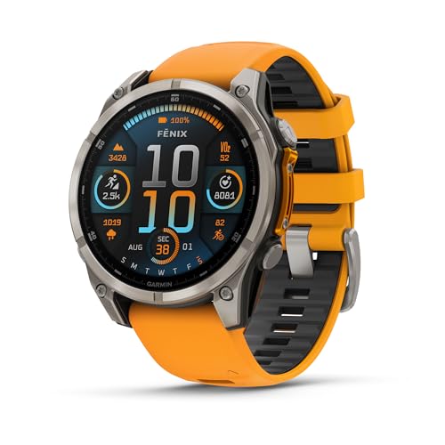 Image of Garmin Fenix 8, 47mm, AMOLED, Sapphire, Smartwatch, Titanium with Spark Orange /Graphite Silicone Band