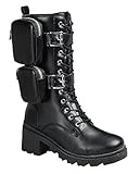 Forever Women Combat Boots, Platform Boots with Chunky Block Heels, Women's Boots Mid Calf Booties Pacific-34 Black 9