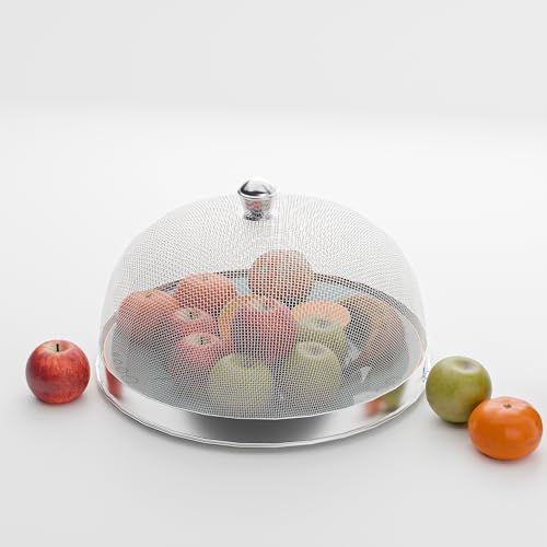 Image of Kuber Industries 10 Inch Mesh Guard Stainless Steel Food Cover Dome | Dish Cover Net Basket for Kitchen & Outdoor Use | Protects Food from Mosquitoes, Insects and Flies | Silver