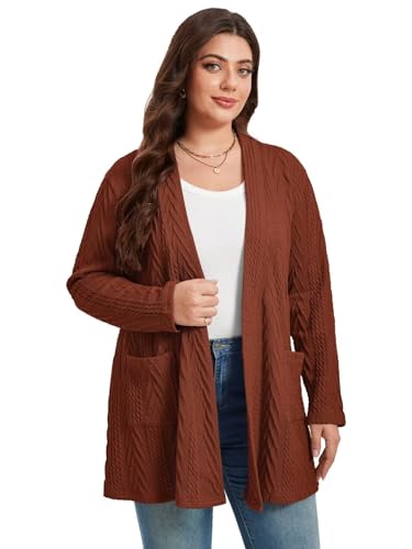 Image of BELAROI Womens Plus Size Cardigan Long Sleeves Fall Sweaters with Pockets Lightweight Jacket Open Front (1X-5X)