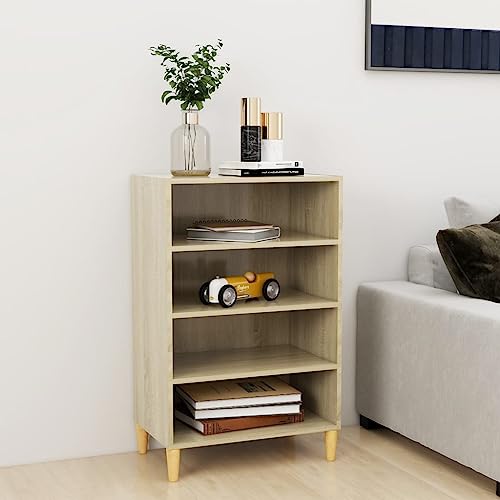 Yunovire Aparador de roble Sonoma, 57 x 35 x 90 cm, material de madera, cómoda con 4 estantes, moderno mueble de salón para el hogar, espacio de almacenamiento