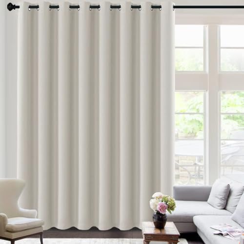 Image of H.VERSAILTEX Blackout Curtains for Sliding Glass Door Room Divider Curtains Noise Reduce Curtain Panel Portable Window Screen Sliding Partition, W120 x L96 inches /8' Tall by 10' Wide, Ivory /Cream