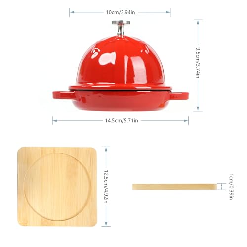 Image of HAWOK Enameled Cast Iron Garlic Roaster with Bamboo Tray, Dia.3.94 inch, BBQ Grill Garlic Baker, Mini Cocotte, Set of 2, Red