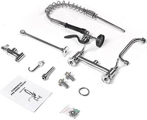 Commercial Pre-Rinse Kitchen Sink Taps with Pull Down Sprayer 7 Inch Center Mixer Faucets Dish Washing Brass Constructed Polished Chrome 7"Center Deck Mounted add-on 8" Swing Spout,5809